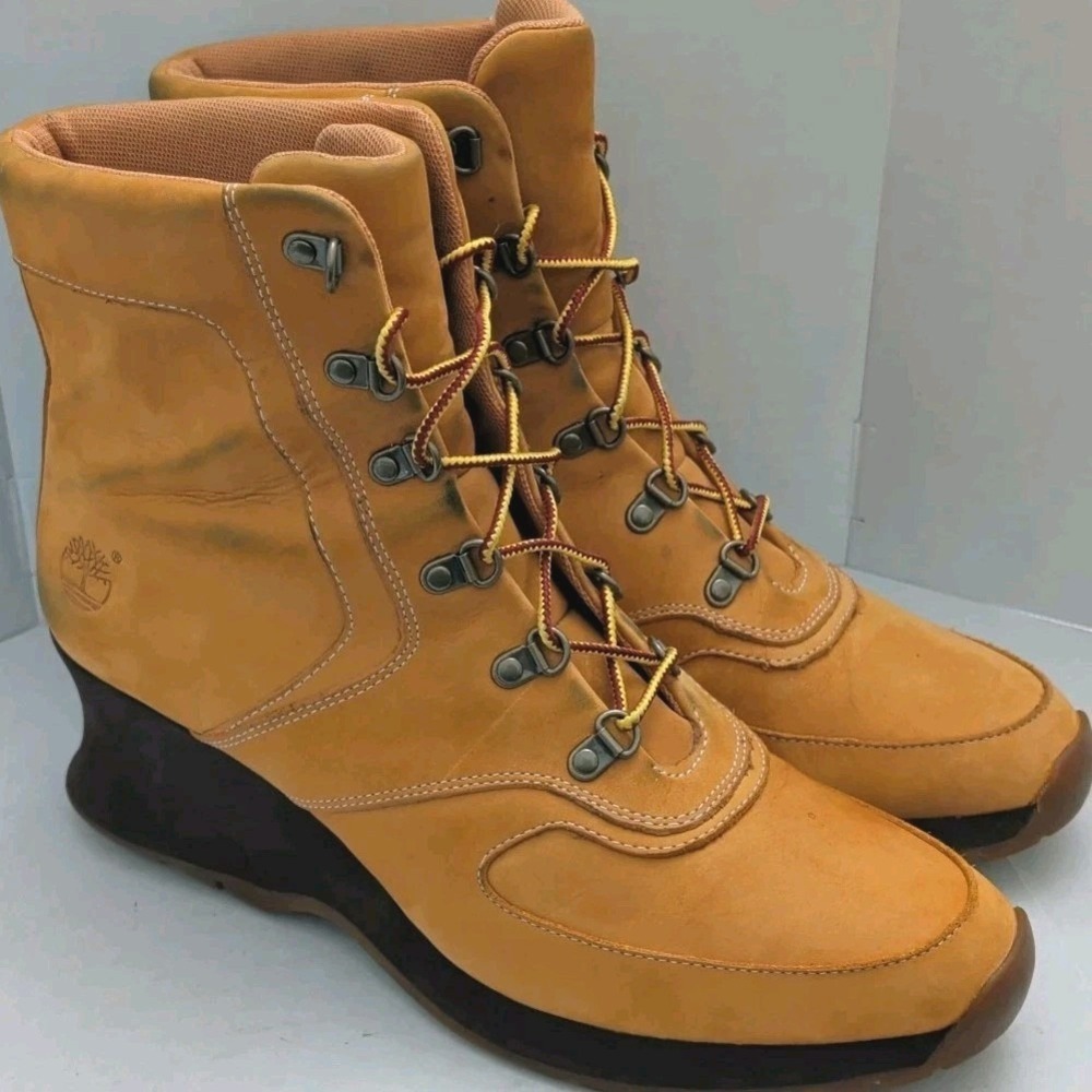 Timberland Tan Nubuck Womens Ankle Wedge Boots Waterproof Sz 10M